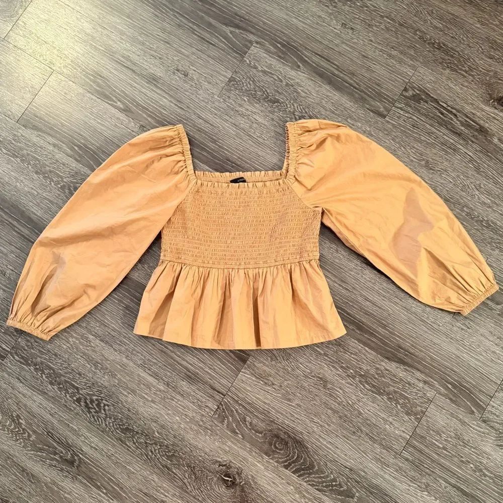 J. Crew Puff-sleeve smocked cotton poplin top